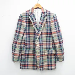 M/古着 長袖 テーラード ジャケット メンズ 90年代 90s ロング丈 ベージュ他 チェック26feb03