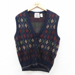 90sバーバリー チェック柄 ウール ニット ベストネイビー Burberry 