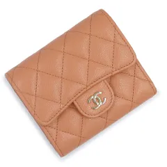 シャネル AP0229 マトラッセ クラシック スモール フラップ ウォレット キャビアスキン ベージュ 三つ折り財布 レザー ゴールド金具 箱付 CHANEL（新品・未使用品）