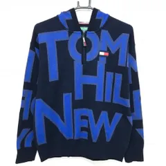 トミーヒルフィガー フード付セーター ネイビー×ブルー ロゴ総柄 ハーフジップ レディース L ゴルフウェア Tommy Hilfiger Golf