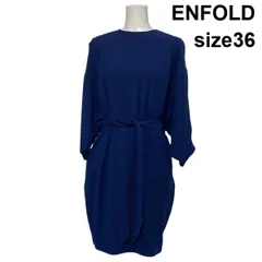 ◇ エンフォルド ENFOLD ミドル丈ワンピース 七分袖 コクーンシルエット ラウンドネック ネイビー 36 S 7号 レディース S6C351のサムネイル