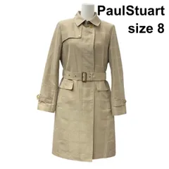 ◇ ポールスチュアート PaulStuart トレンチコート 長袖 ミドル丈 袖ベルト ライナー付 ベージュ 綿 牛革 8 M～L 9-11号 レディース Z6B768のサムネイル