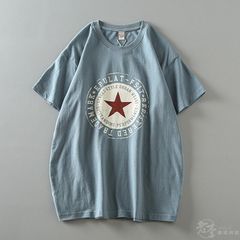 【美品】星柄 レトロプリント Tシャツ 水色 半袖 カジュアル メンズTシャツ レディースTシャツ M~3XL