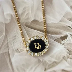 【美品】クリスチャンディオール CDロゴ ネックレス アクセサリー首飾り ペンダント  GP ラインストーン ゴールド ブラック Christian Dior Vintage Rhinestone Logo Necklace Gold Black 22396
