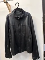 ◆CalvanKleinjeans カルバンクライン ジーンズ レザージャケット 3L 羊革 ラインストーン 黒 ブラック アウター 中古◆20753★のサムネイル