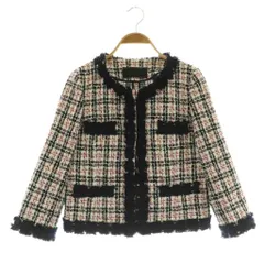 トゥービーシック TO BE CHIC ツイードジャケット ノーカラー 七分袖 フリンジ 42 ホワイト /MY ■OS ■ECD001