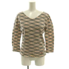 バーバリー ロンドン BURBERRY LONDON 7分袖カットソー Tシャツ Vネック チェック柄 1 ベージュ 黒 ブラック /SS ■OS ■ECD002
