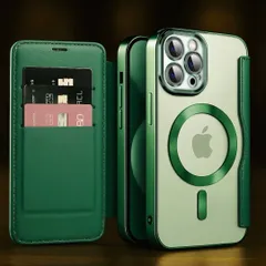 iPhone 15 Pro ケース グリーン 手帳型 MagSafe対応 カード収納 レザー調 【全8色展開】