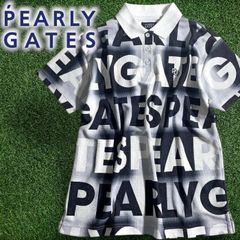 美品パーリーゲイツ メンズ ゴルフ シャツ ネイビー ロゴプリント総柄