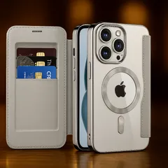 iPhone 16 Pro ケース グレーシルバー 手帳型 MagSafe対応 カード収納 レザー調 【全8色展開】