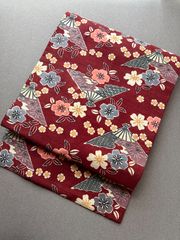夏帯✨正絹 生紬 九寸名古屋帯 型染 燕 花文様 落ち着いた韓紅花 美品
