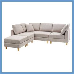 マルチスタイル（１人掛け・２人掛け・コーナー・オットマン）ソファセット（Ｓバネ・ウィービングベルト／クッション２個付き・ロータイプ使用可能）No.123／ベージュ