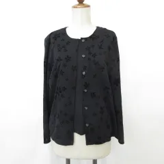 バンボーレ BAMBOLE カットソー アンサンブル ジャケット 長袖 ノーカラー プリント 総柄 フロッキー インナー 無地 五分袖 黒 ブラック 9