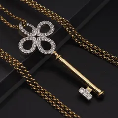 R287 スワロフスキー SWAROVSKI ペンダント ネックレス 鍵 キー ラインストーン クローバー ゴールドカラー デザイン