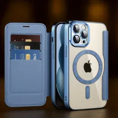 iPhone 15 Pro ケース 手帳型 カード収納 MagSafe対応 レザー調 高級感 耐衝撃 背面クリア スマホカバー スカイブルー おしゃれ 可愛い 爽やか 女性向け