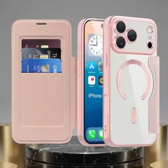 iPhone 17 Pro Max ケース ピンク 手帳型 カード収納 MagSafe対応 レザー調 高級感 耐衝撃 背面クリア スマホカバー ピンク 可愛い おしゃれ 女性 プレゼント