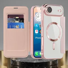 iPhone Air ケース ピンク 手帳型 カード収納 MagSafe対応 レザー調 高級感 耐衝撃 背面クリア スマホカバー ピンク 可愛い おしゃれ 女性 プレゼント