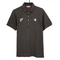 【美品】アンパスィ 半袖ポロシャツ ブラウン×ダークブラウン 総柄 胸ロゴ メンズ LL ゴルフウェア and per se