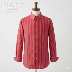 CHAPS チャップス 長袖 ストライプシャツ ボタンダウン XXL 赤 白 ビッグサイズ オーバーサイズ イージーケア #K027-66