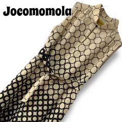 Jocomomola ホコモモラ ベージュ×ブラックドット柄 ロングワンピース ノースリーブ ハイネック ベルト付 42 Lサイズ相当 ポリエステル×ウール 日本製 レディース レトロポップ 0001229OC