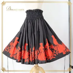 フラダンス 衣装 パウスカート ブラック系 ティアレ柄 ダンサー柄 踊り子 黒 赤 ハワイアンプリント アロハ フラ ダンス レッスン 練習 シングル スカート フレア 華やか 鮮やか かわいい おしゃれ 大人っぽい レッド系 フラダンス 衣装 アロハ