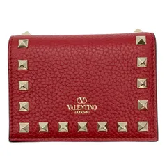 ヴァレンティノ ガラヴァーニ VALENTINO GARAVANI ロックスタッズ 二つ折り財布 レザー レッド コンパクトウォレット レディース【中古】