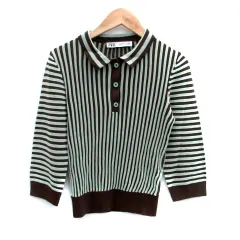 ザラ ZARA ニット カットソー ステンカラー 七分袖 ストライプ柄 S 茶色 ブラウン ミントグリーン /HO23