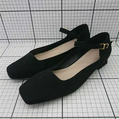 ◇ Θ メヌエ Menué スクエアトゥストラップパンプス ブラック系 24.5cm レディース E  【1602130006649】