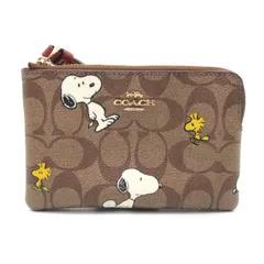 美品 COACH コーチ リストレット ポーチ ピーナッツ スヌーピー ウッドストック ポーチ 小物入れ CF214 シグネチャー ブラウン   28012114