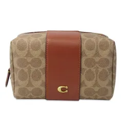 美品 COACH コーチ エッセンシャル コスメティック ポーチ CR514 シグネチャーキャンバス リファインドカーフ レザー ブラウン   61005006
