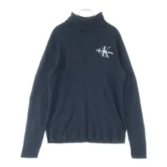 Calvin Klein Jeans (カルバンクラインジーンズ) ロゴ刺繍 タートルネック ロングスリーブ ニット ブラック