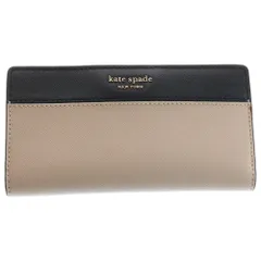 Kate Spade (ケイトスペード) ロゴ カードケース レザーロングウォレット 長財布 ブラック/ベージュ レディース