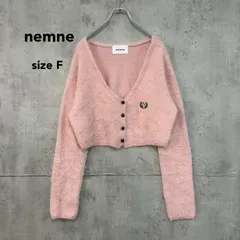 nemne ネンネ ワンポイント刺繍シャギーニットカーディガン ピンク NM1908 クロップド丈 Vネック 羽織 ふわふわ 起毛 厚手 刺繍ロゴ ワンポイント ガーリー カジュアル フェミニン ゆるだぼ 体型カバー レトロ 映え デート Fサイズ ★ ◆■