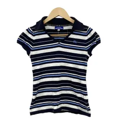 Burberry Blue Label(バーバリーブルーレーベル) 半袖カットソー サイズ38 M レディース - ダークネイビー×白×マルチ Vネック/ボーダー