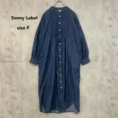 Sonny Label サニーレーベル アーバンリサーチ デニム ワンピース ロング シャツ ピンタック ギャザー バンドカラー ブルー コットン 100% 軽い Aライン 体型カバー カジュアル ナチュラル きれいめ 長袖 Fサイズ ★ ■◇