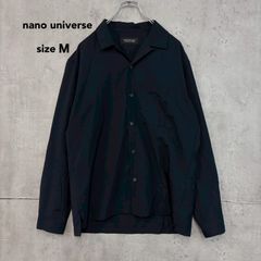 nano universe ナノユニバース ダークネイビー シャツ 長袖 開襟 オープンカラー 毛 ウール混 ポリエステル 艶感 高級感 胸ポケット カジュアル フォーマル キレイめ シンプル 定番 Lサイズ ワイドシルエット Mサイズ ★ ◇■