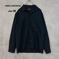 nano universe ナノユニバース ダークネイビー シャツ 長袖 開襟 オープンカラー 毛 ウール混 ポリエステル 艶感 高級感 胸ポケット カジュアル フォーマル キレイめ シンプル 定番 Lサイズ ワイドシルエット Mサイズ ★ ◇■