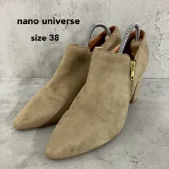 nano universe ナノユニバース ブーティ ショートブーツ アンクルブーツ ポインテッドトゥ チャンキーヒール 太ヒール スエード調 サイドジップ ゴールドファスナー 38サイズ ★ ◆■のサムネイル