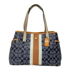 COACH(コーチ) トートバッグ シグネチャーPVC ストライプ キャリーオール F22908 ネイビー×オレンジ×マルチ レザー
