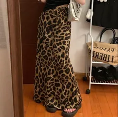 レオパード柄 ロングスカート マキシスカート レディース 総ゴム ウエストゴム 紐調整可能 フレア Aライン 体型カバー ゆったり 大きいサイズ アニマル柄 ヒョウ柄 きれいめ カジュアル 韓国ファッション ブラウン ブラック 着回し [1258]