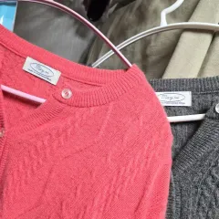 ケーブル編みカーディガン まとめ (ピーチ グレー)