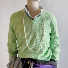 ブルックス ブラザーズ Brooks Brothers 春色 ケーブル編みコットンニット Vネックニット 古着 Brooks Brothers Cotton Cable Knit Sweater ライトグリーン Vネックセーター