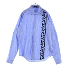 VERSACE (ヴェルサーチ) LA GRECA STRIPED SHIRT ストライプ ロゴプリント長袖シャツ ブルー/ホワイト 1010267-1A07313のサムネイル