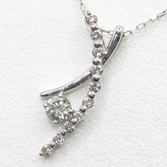 美品】K10WG ダイヤモンド 0.1ct イタリア製チェーン ネックレス 