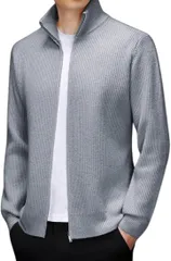 BENQUE(ベンケ) 肌触り良く、暖かい セーター メンズ フルジップ ハイネック 長袖 カーディガン オフィス 秋冬 冬物 メンズセーター (グレー,  M)