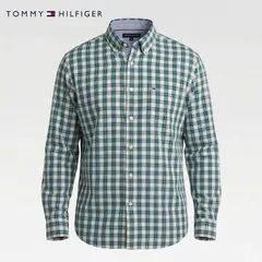 TOMMY HILFIGER トミーヒルフィガー 長袖 チェックシャツ XXL ホワイト ブルー グリーン オーバーサイズ コットン ロゴ刺繍 古着 #K027-67