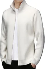 BENQUE(ベンケ) 肌触り良く、暖かい セーター メンズ フルジップ ハイネック 長袖 カーディガン オフィス 秋冬 冬物 メンズセーター (ホワイト,  XL)