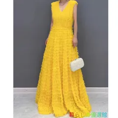パーティードレス 結婚式 ワンピース ドレス マキシワンピース 大きめ  ロング丈 ロング フォーマルドレス 大きいサイズ ノースリーブ Vネック エレガント イエロー パープル 88lf0316