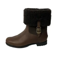 UGG(アグ) ショートブーツ 24.0 レディース BELLVUE 1001926 ブラウン×ダークブラウン レザー、ムートン