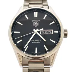 稼働品 美品 タグホイヤー TAG HEUER カレラ キャリバー5 WAR201A-1 自動巻き CALIBRE5 黒文字盤 SS AT 箱 カード付 メンズ ♯1073013533